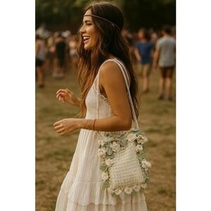 VINTAGE HANDMADE CROCHET LACE CROSS BODY PURSE